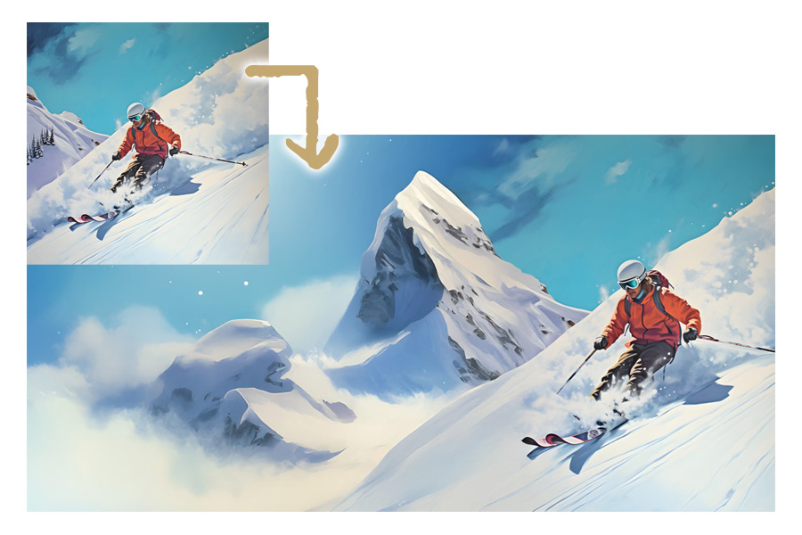 イラストの雪山の背景を左に生成拡張する